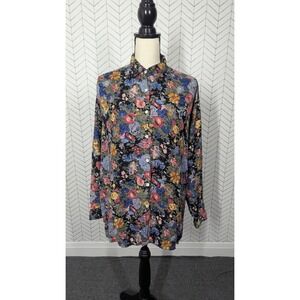Floral Blouse Women's Medium Grannycore 80s 90s Retro Top Dark Academia